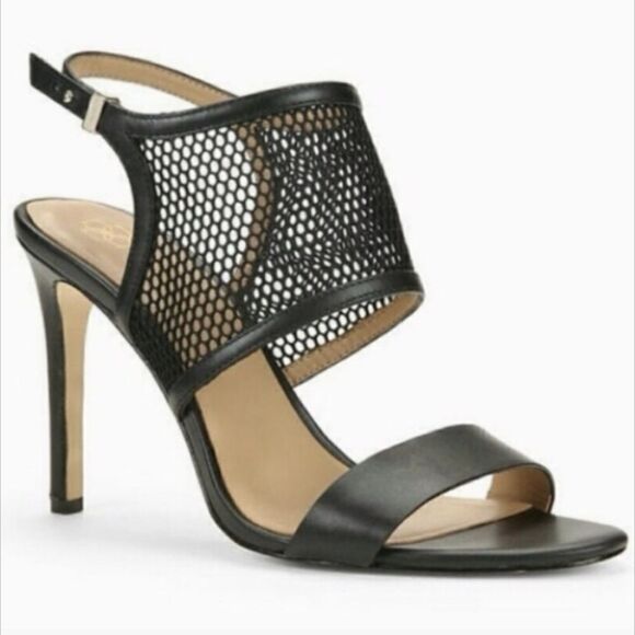 Ann Taylor Leigh Mesh black leather strappy slingback stilleto heels womens 9.5 - Picture 1 of 9